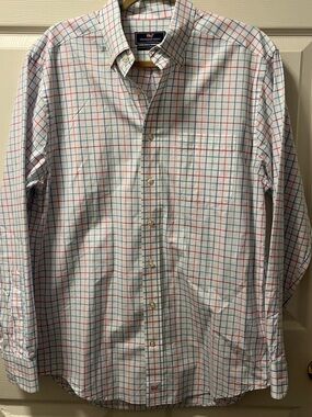 Vineyard Vines Men’s White Plaid Button Down Classic Fit Murray Shirt Size Med